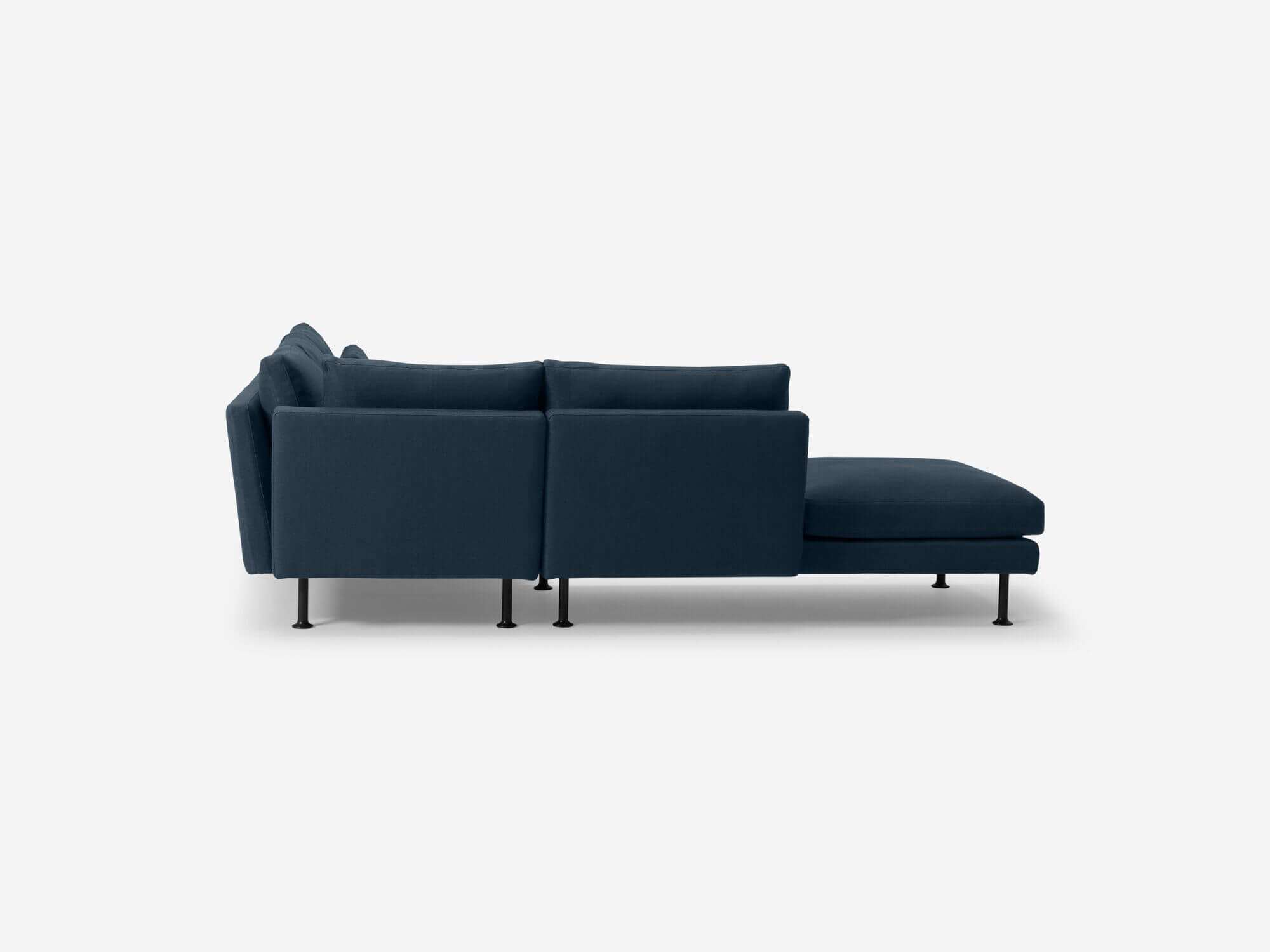 Side view of left hand facing blue sectional